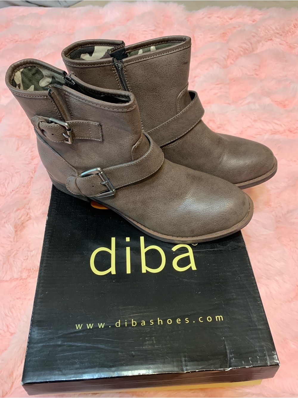 Diba Brown Buckle Strap Ankle Boots